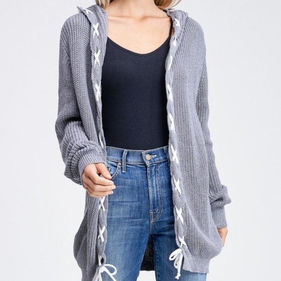 Hazel Laced Detail Hooded Sweater Cardigan - Picture 3 of 6